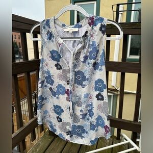 Ann Taylor LOFT Floral Tie Front Blouse - Blue and Gray